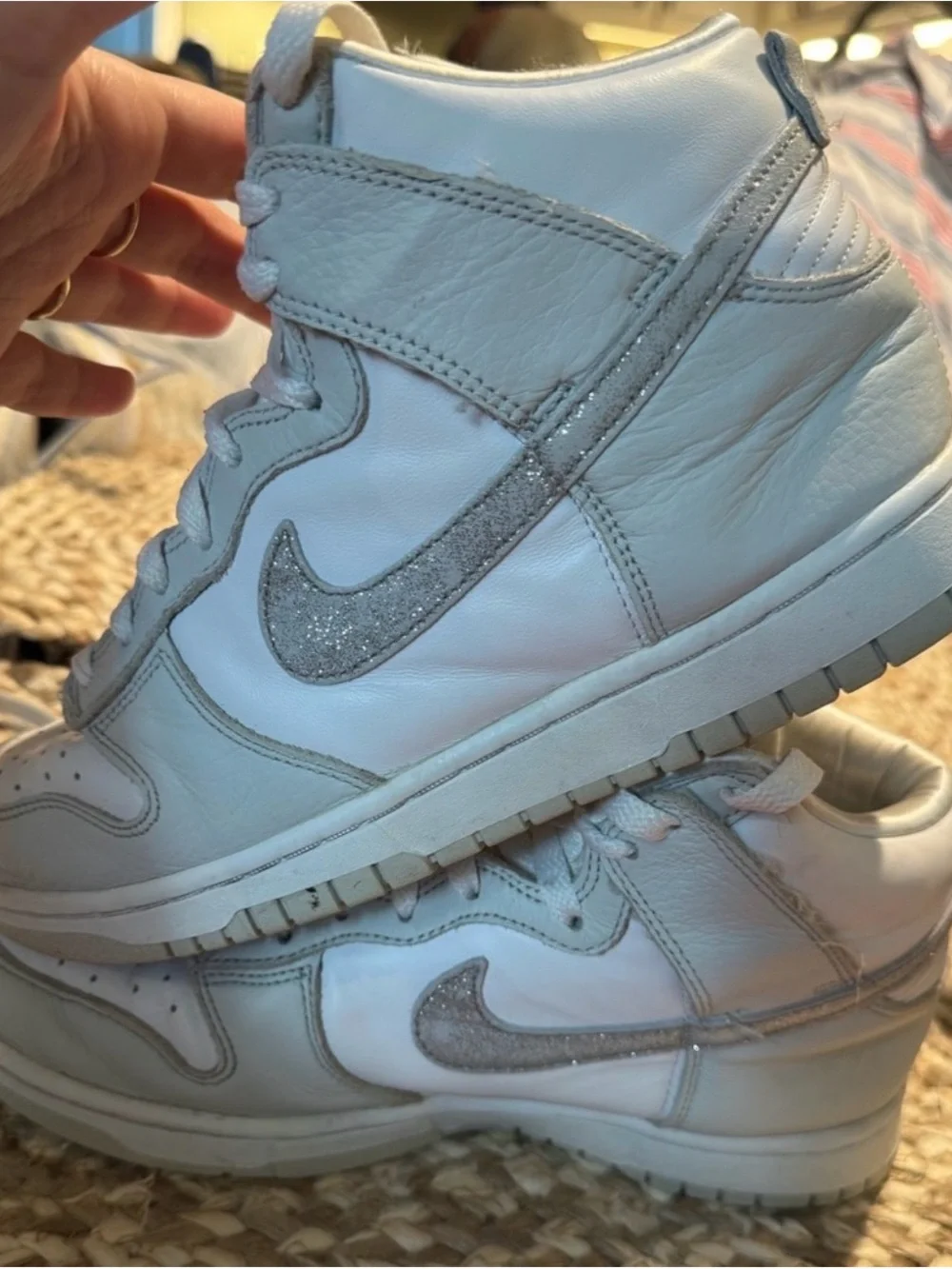 Nike Dunk High Silver Glitter Swoosh Women’s 8 White Gray FJ4578-100